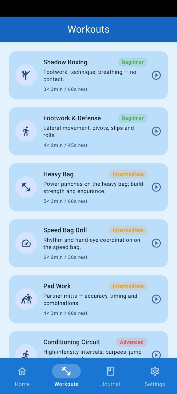 Structured Training home screen